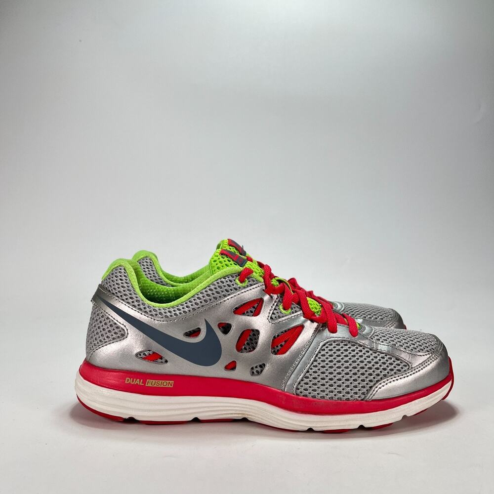 Nike Dual Fusion Run 2 Silver Pink Lime Running Shoes 599560-001 Women's Size 8
